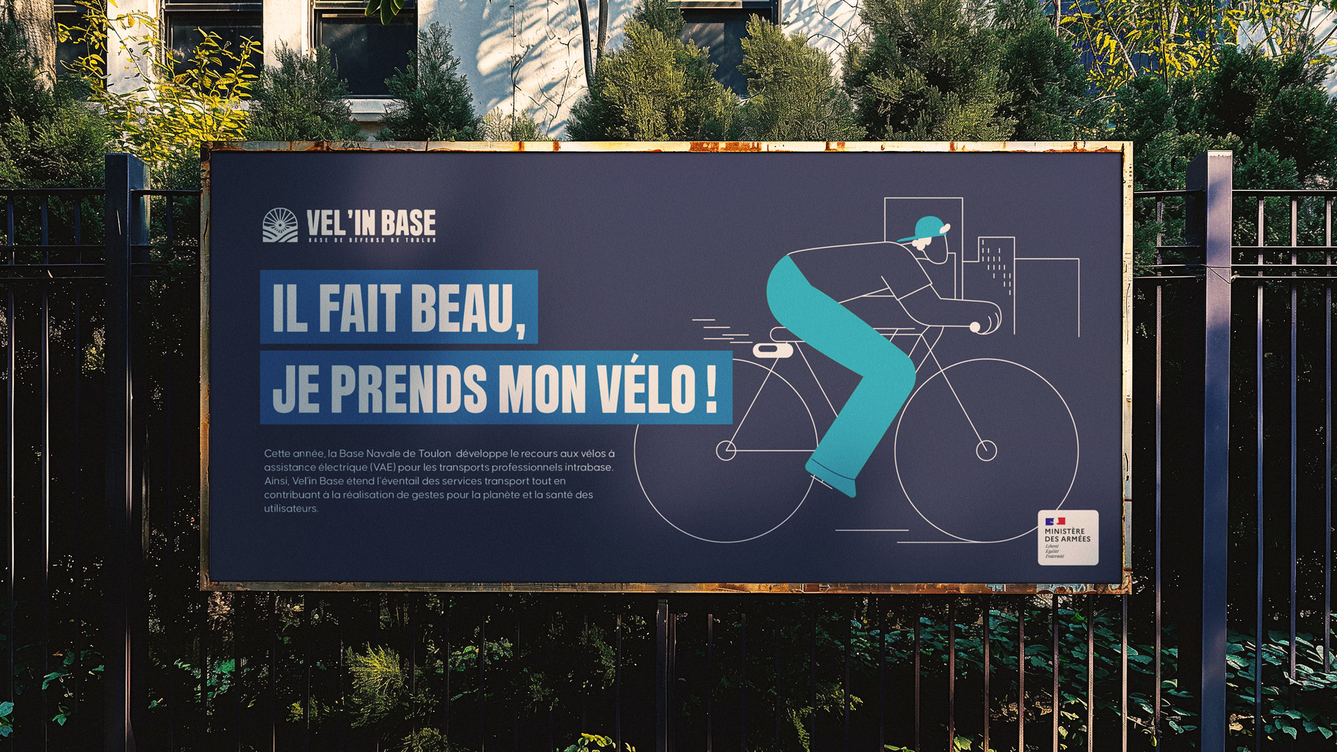 Affiche print Vel'in Base avec charte graphique bleu marine.